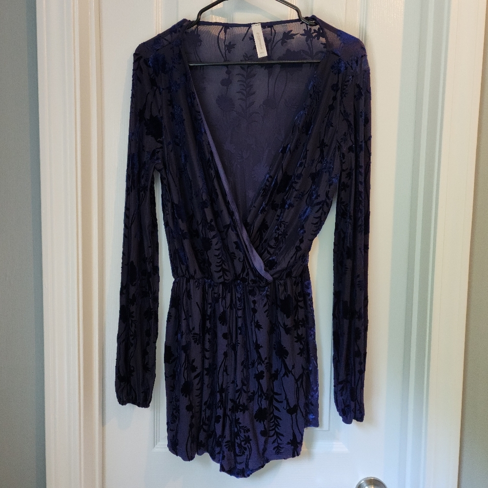 Navy Blue Velvet Floral Jumper